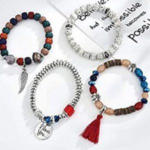 BOHO CHIC BEADED Mix Color I Love you Charm Bracelet Set of 4 New